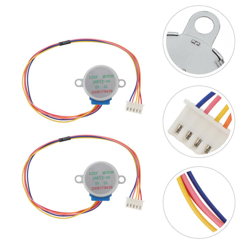 High Torque Four Wire Stepper Motor Two Pack Five Volt Kit For Cnc Engraving And Model Ship Builds. Colorful wires.