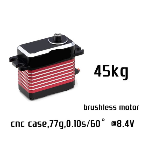 Heavy Duty Brushless Rc Servo 8.4v 45kgcm Torque 77g Weight Zero Point One Two Second Response Time Steel Gears Waterproof Cnc Casing Hella Smooth Operation With Forty Five Millimeter Lever Arm