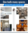F8T5 Under Cabinet Fluorescent Bulbs 12 Inch 8W Tube Light Cool White 4100K Pack of 6 shown in various settings