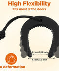 2 Pack Rock Solid Rubber Door Stop Wedges, Non Slip Security Jam Blockers With Heavy Duty Paracord Handles For First Responders, Rapid Emergency Egress And Straight Up Home Privacy, Black, flexible rubber wedge design, measurements included.