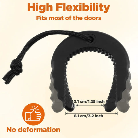 2 Pack Rock Solid Rubber Door Stop Wedges, Non Slip Security Jam Blockers With Heavy Duty Paracord Handles For First Responders, Rapid Emergency Egress And Straight Up Home Privacy, Black, flexible rubber wedge design, measurements included.