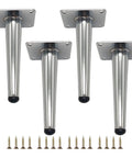 Heavy Duty Metal Furniture Legs 4 Pack Cone Shape Caster Wheels For Couches, shiny silver metal with screws included.