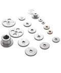 Shop Ready Precision Matched Duplex Gear Set for Mini Metal Lathe Gray Iron Replacement Hardware 18 Tooth Variety Pack on white background.