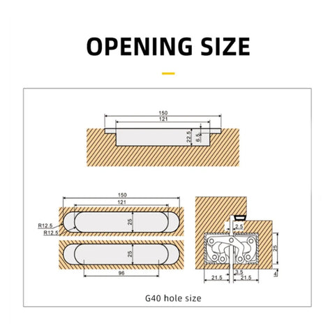 Diagram of opening size for Two Pack Heavy Duty Concealed Gate Hinge For Casement Doors, Adjustable Hidden Door Hardware For Wood Frames, 80 Kg Capacity, Easy Install, Built To Last Home Improvement Accessory Set dimensions