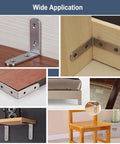 Tough As Nails Six Piece Stainless Steel L Brackets Corner Brace 90 Degree Shelf Support For Wood Projects Heavy Duty Right Angle Connectors With Screws Rust Proof Finish applied in various furniture settings.