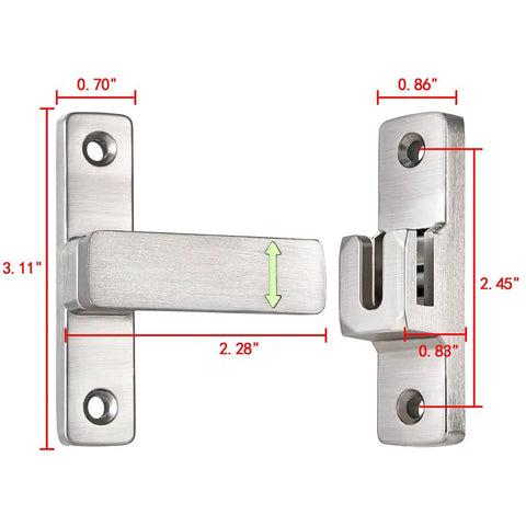 Heavy Duty Luminous Barn Door Latch With Built In Night Light 90 Degree Sliding Lock dimensions and design in stainless steel finish.