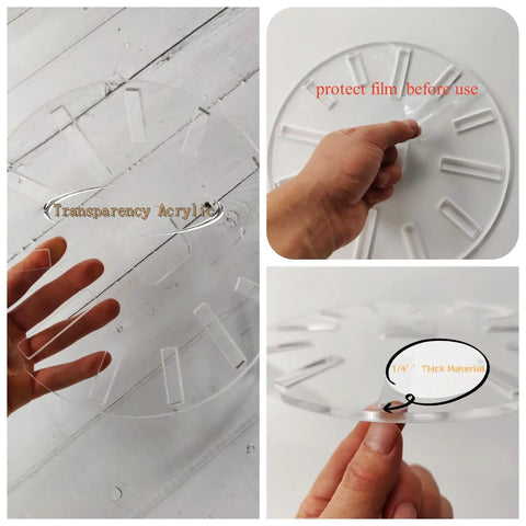 10 Inch Caliber Clock Router Template Guide Rock Solid Acrylic Jig with protective film and thick material for woodworking.