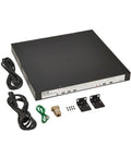 Heavy Duty 32 Port Rack Mount Kvm Over Ip Switch with cables, connectors, and mounting brackets for server control.