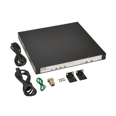 Heavy Duty 32 Port Rack Mount Kvm Over Ip Switch with cables, connectors, and mounting brackets for server control.