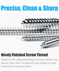 Close-up of self-tapping screws showing precision threads from 570Pcs Self Tapping Screws Assortment Kit M3 M4 M5 M6 304 Stainless Steel Sheet Metal Screws And Wood Screws Phillips Drive With 285 Round Head And 285 Flat Head Ideal For DIY Projects And Quick Fixes.