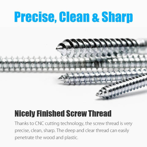Close-up of self-tapping screws showing precision threads from 570Pcs Self Tapping Screws Assortment Kit M3 M4 M5 M6 304 Stainless Steel Sheet Metal Screws And Wood Screws Phillips Drive With 285 Round Head And 285 Flat Head Ideal For DIY Projects And Quick Fixes.