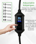 Plug And Play Level 2 EV Charger With 48 Amp Juice And Standard Household Outlet For Reliable Home Setup Plus Thirty Five Foot Heavy Duty Cable showing adjustable amperage settings.