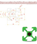 Cross-section diagram of Beefy Ten Pack 1220mm T Slot 2020 Aluminum Extrusion European Standard Anodized Linear Rail in green.