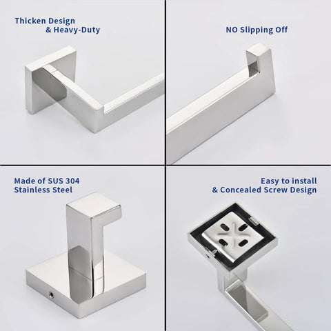 Slick Matte Black 5 Piece Bathroom Hardware Set Stainless Steel Wall Mounted Kit features durable SUS304 with concealed screw design.