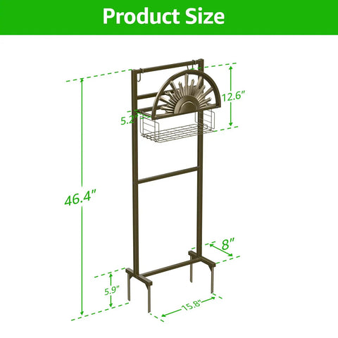 Dimensions of Freestanding Garden Hose Reel Stand With Storage Basket And Two Hooks, Holds 150 Ft Of 5/8 Inch Hose, heavy-duty steel