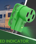 Beefy Built Tough Overload Protector 50 Amp to 110 Volt RV Adapter Cord With Circuit Breaker, LED power indicator, green, ETL listed.