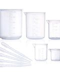 Plastic Beaker Set With Five Size Low Form Graduated Beakers In 500 Ml 250 Ml 100 Ml 50 Ml 25 Ml And Five Droppers For Lab Experiments