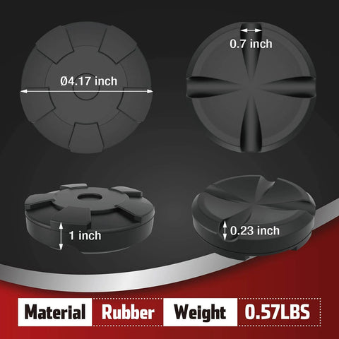Universal Large Floor Jack Rubber Pads Set For Pinch Welds And Side Frame Rails Puck Style Rail Protectors size and material info
