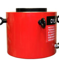 Heavy Duty 300 Ton Hydraulic Cylinder Jack Ram Shop Workhorse Featuring Automatic Retraction And Two Inch Stroke For Garage Presses Or Machine Shop Automotive Builds, red cylinder with labeled specifications.