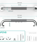 Diagram of 16 Inch Shower Grab Bars For Bathroom Safety With Anti Slip Handles For Elderly Seniors Handicap And Pregnant Women, showing dimensions, rustproof stainless steel, gray 2 pack, non slip grips.