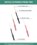 Flexible Back Probe Kit With Ultra Thin 1mm Steel Needles For Tight Car Wiring Access, 4 piece probes with 4mm jacks