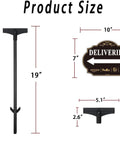 Left Arrow Package Delivery Sign For Front Yard With 19 Inch Adjustable Metal Stake showing dimensions 10x7 inch aluminum sign.