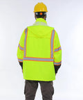 Back view of Kickass High Visibility Safety Rain Jacket For Men And Women With Breathable Mesh Lining And Full Reflective Strips Lightweight Waterproof Work Gear Tough As Nails Protection
