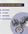 Front Wheel Bearing And Hub Assembly For 2004 2017 Toyota Avalon Camry Highlander Solara And Lexus Es Rx Vehicles 5 Lug Bolts Without ABS Direct Fit Easy Install Premium Quality Replacement, shown with components and installation features.