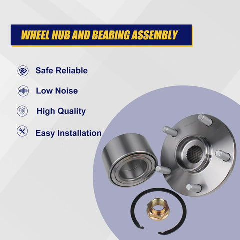 Front Wheel Bearing And Hub Assembly For 2004 2017 Toyota Avalon Camry Highlander Solara And Lexus Es Rx Vehicles 5 Lug Bolts Without ABS Direct Fit Easy Install Premium Quality Replacement, shown with components and installation features.