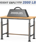 Heavy Duty Adjustable Height Workbench With Rubber Wood Top 47.75 Inch By 23.25 Inch Built Tough 2000 Pounds Load Capacity For Garage Workshop