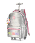 17 Inch Water Resistant Wheeled Laptop Backpack With Convertible Rolling Bag Design Silver with handle and colorful accents