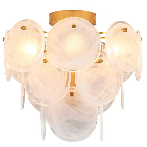 Modern Flush Mount Glass Ceiling Light In Gold Finish, 4 light vintage chandelier with geometric round glass shades