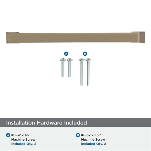 Golden Champagne Blackrock Cabinet Pull Drawer Pull And Drawer Handle For Cabinets And Drawers In Transitional Style Six And Five Sixteenth Inch Center To Center Seven And Quarter Inch Overall Length One Pack Cabinet Hardware Amerock shown with installation hardware