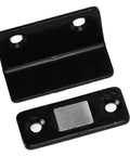 L Shaped No Drill Magnet Catch For Cabinets And Drawers, Cold Rolled Steel Magnetic Stop, Rustproof Black Finish, components close-up