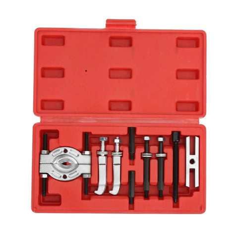 9 Pcs Bearing Puller Set For Garage Heroes Requiring Massive Torque To Yank Stuck Internal Bearings From Cars In A Flash Includes Box For Wheel Hub DIY Fixes And Keeping The Paper By Fixing It Yourself Down In The Garage., red case with nine-piece steel bearing puller set