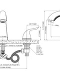 Technical drawing of Treviso Widespread Roman Tub Faucet In Brushed Satin Nickel with dimensions and installation details