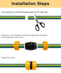 No-Fuss Garden Hose Repair Kit For Five Eighths And Three Quarters Inch Hoses - Installation Steps with Scissors and Fittings