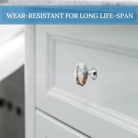 Two Pack Stainless Steel Watercolor Paris Cabinet Knobs With Screws, Built To Last Rust Resistant Drawer Pulls For Kitchen And Furniture, Smooth Grip, Premium Hardware Upgrade on white cabinet