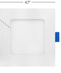 Square Ultra Thin Canless 4 Inch Recessed LED Downlights with dimensions, 12 Pack, 750 Lumen, 5 CCT Switchable, J Box Included