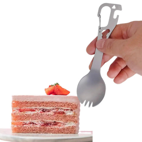 5 In 1 Stainless Steel Spork Fork Spoon Combo With Can Bottle Opener for picnics near layered cake