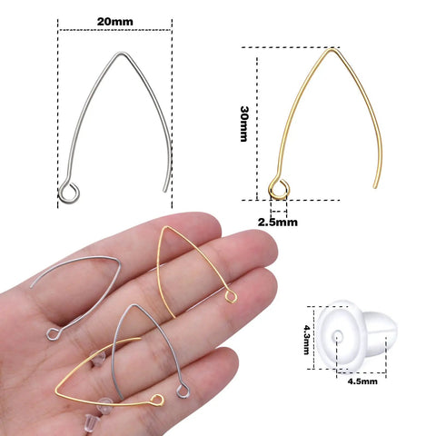 40Pcs Stainless Steel Earring Hooks Hypoallergenic V Shaped Ear Wires And 40Pcs Clear Bullet Earring Backs for DIY Earrings