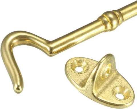WUUWCHODC Swivel Hook and Eye Latch for Gate Door Window with Screws, 150mm brass hook and latch set, golden finish.