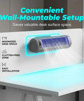 Compact USB Powered Air Cooler For Bedroom And Office With 3 Speed Settings Icy And Extra Cold Modes on wall mountable setup