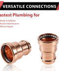 Straight Up Pro Grade Copper Press Coupling Reducer 5 Pack Fits 4 To 2 Inch Pipe Press Fit Plumbing Connector shown in close-up.