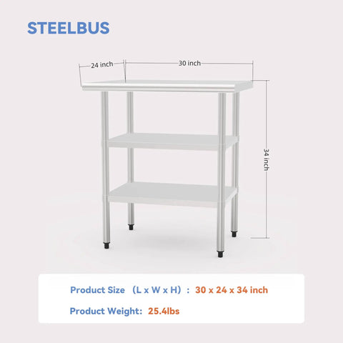 Stainless Steel Double Undershelf Work Table With Flat Top For Kitchen And Commercial Prep Use NSF Certified Pro Grade Heavy Duty Station For Restaurant And Garage Durable Scratch And Rust Resistant Easy To Clean Includes Two Undershelves 30 Inch
