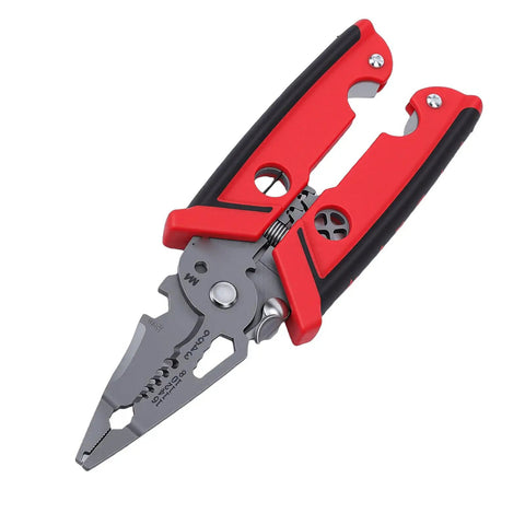 18 In 1 Wire Stripper And Pliers For Electricians A Pro Grade Cable Tool with ergonomic non slip handle, red and gray close up