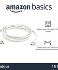 Indoor 15 Foot 3 Prong Extension Cord 125V 13A White 2 Pack With 16 AWG Plug And Play Power Cable Coiled