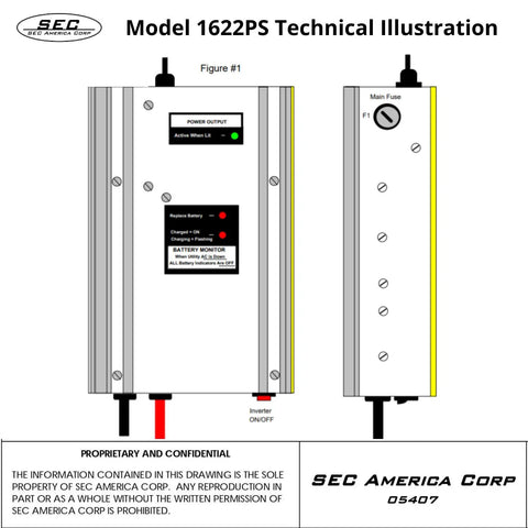 Straight Up Solid Sump Pump Battery Backup System With Automatic Power Outage Switch 1800 Watt Cs And Ul Rated Compact Design technical illustration.