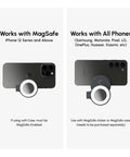 SnapGrip Pro Phone Camera Grip And Magnetic Power Bank with Qi2 Wireless Charging MagSafe Compatible Shutter Button shown with phones