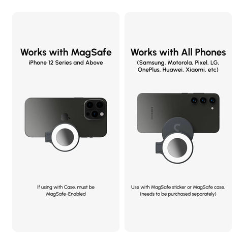 SnapGrip Pro Phone Camera Grip And Magnetic Power Bank with Qi2 Wireless Charging MagSafe Compatible Shutter Button shown with phones